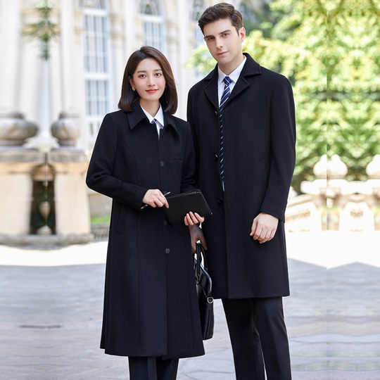 High-End Professional Woolen Coat Workwear for Men and Women in Autumn and Winter, Hotel Administrative Front Desk Reception Cashmere Woolen Coat Work Uniform