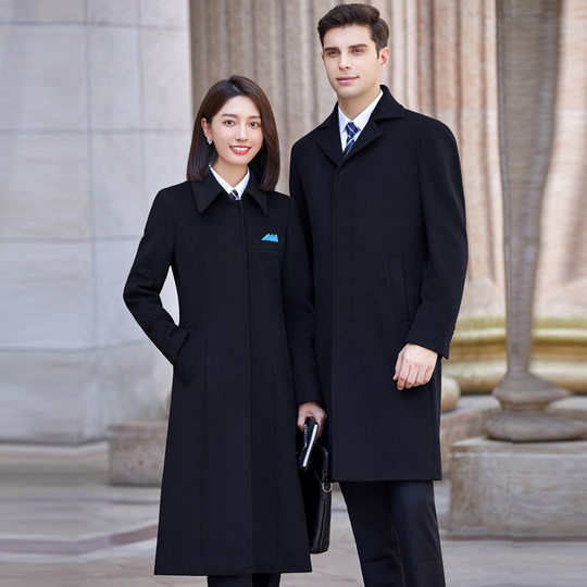 High-End Professional Woolen Coat Workwear for Men and Women in Autumn and Winter, Hotel Administrative Front Desk Reception Cashmere Woolen Coat Work Uniform