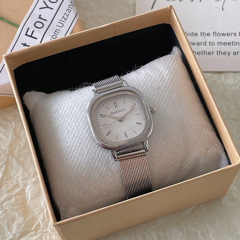 Silver Chain Steel Band Watch for Female High School Students ins High-End, Simple, Elegant, Versatile, Compact, High-Class Square Shape