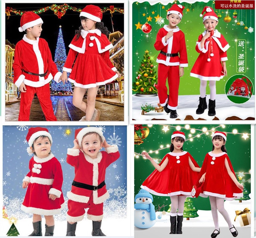 Santa costumes children cos costumes Christmas clothing suit girl men's baby clothes Christmas Eve dress up-Taobao