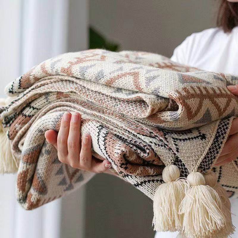 Autumn and winter sofa cover blanket Beatles Bohemian air conditioning blanket Knitted Cover Leg Blanket Dormitory Office Nap-Taobao