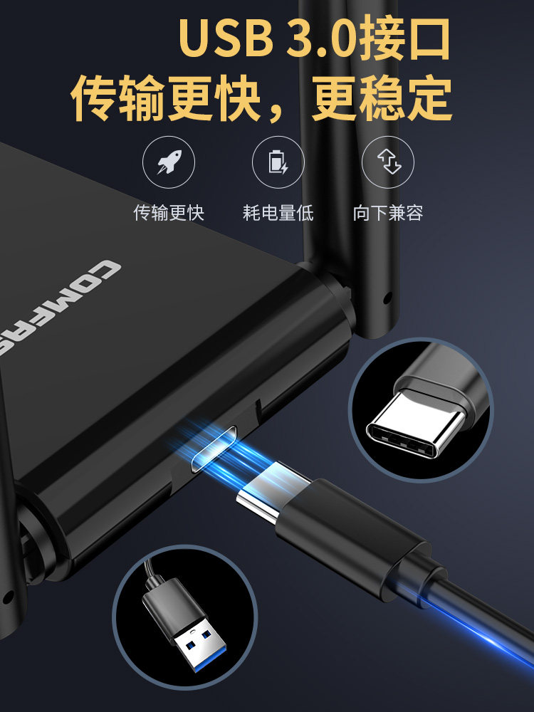 Comfast Cf-Wu782Ac Driver-Free 5g Dual-Band 1300Mbps Wireless Network Card Desktop Gigabit Computer Laptop External Usb3.0 High-Power Wall-Penetrating Enhanced Wifi Receiver