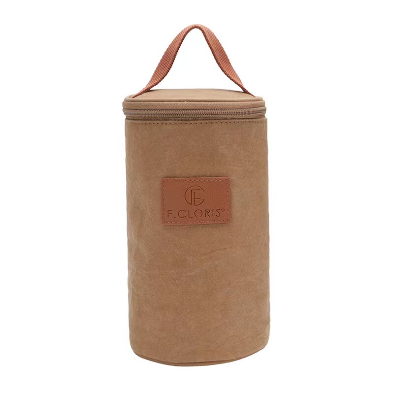 Japanese-Style Simple and High-End Waterproof Kraft Paper Lunch Box Bag Bento Bag Milk Tea Bag Insulated Aluminum Foil Tote Bag Cylindrical