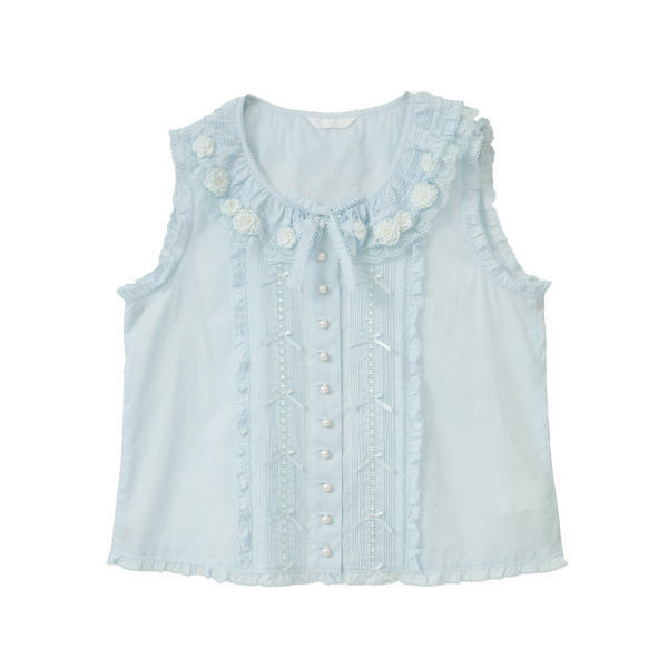 Pinkhouse Bow-Knot Rose Three-Dimensional Crochet Lace Trim Sleeveless Shirt Pinkhouse Bow-Knot Rose Three-Dimensional Crochet Lace Trim Sleeveless Shirt