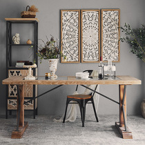 American industrial style retro old carved rectangular large dining table solid wood creative office desk B&B decorative table