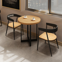 Modern simple wrought iron solid wood small round table restaurant restaurant negotiation room rest area round dining table and chair combination 1022
