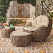 Balcony small sofa leisure table and chair combination lazy creative backrest chair rattan large rattan chair three-piece set