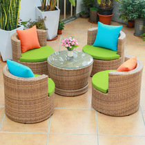 Rattan chair three-to-five-piece set outdoor courtyard terrace garden table and chairs creative home storage round table waterproof and rust-proof