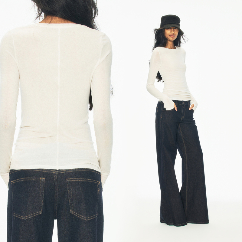 Rarely Alike Round Neck Slim Fit Long Sleeve T-Shirt White/Black/Pale Pink Rarely Alike Round Neck Slim Fit Long Sleeve T-Shirt White/Black/Pale Pink