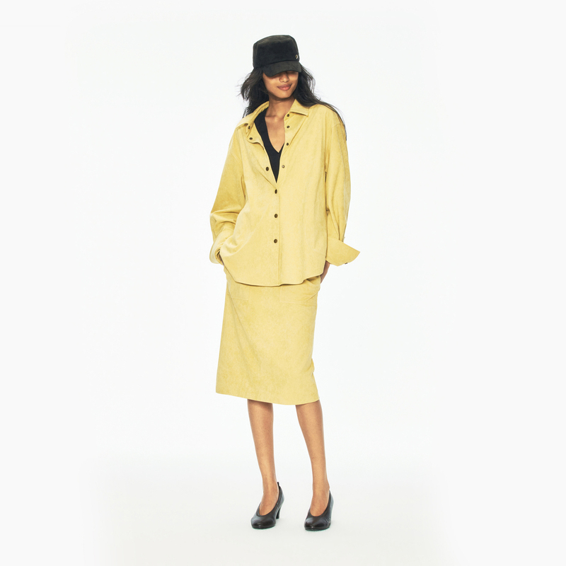 Rarely Alike'90S Shirt' Faux Suede Loose Shirt Ginkgo Yellow/Saddle Brown
