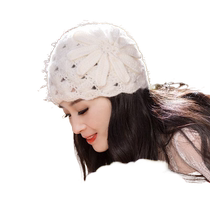 Retro style elegant large flower handmade woolen hat for women fashionable versatile comfortable and warm knitted hat