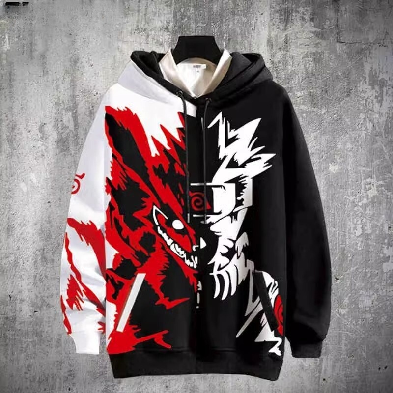 Naruto Hoodie Men's Hooded Autumn and Winter Fleece Top Children's Jacket Anime Collaboration Clothing Plus Size Trendy