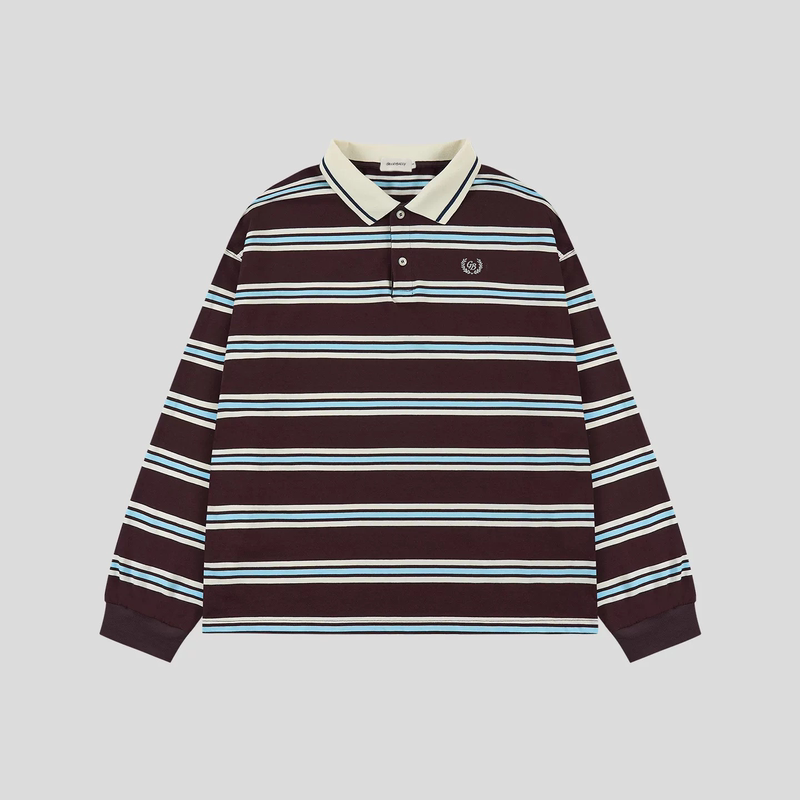 Goodbadly New Embroidered Logo Lapel Color-Block Striped Long-Sleeve Polo Shirt Unisex Goodbadly New Embroidered Logo Lapel Color-Block Striped Long-Sleeve Polo Shirt Unisex