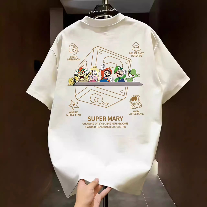 Kurashiki Isuke American-Style Cartoon Super Mario Printed Short-Sleeve T-Shirt for Men, Loose, Trendy, Versatile Round-Neck Top