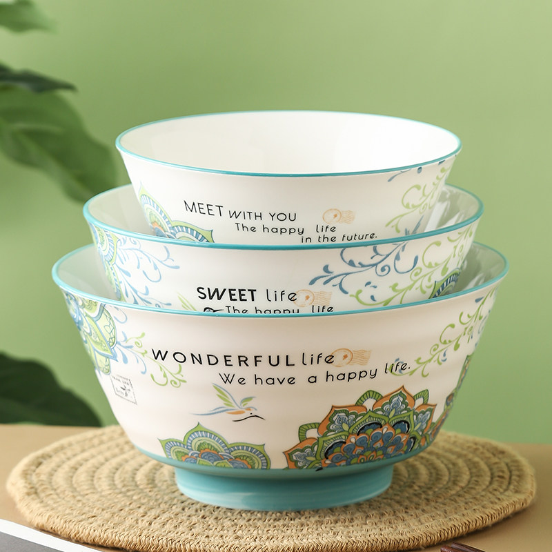 Mandala tableware ceramic bowl large deep mouth soup bowl rice bowl household hand-painted illustration anti-scalding, high temperature resistance and easy to clean - Taobao