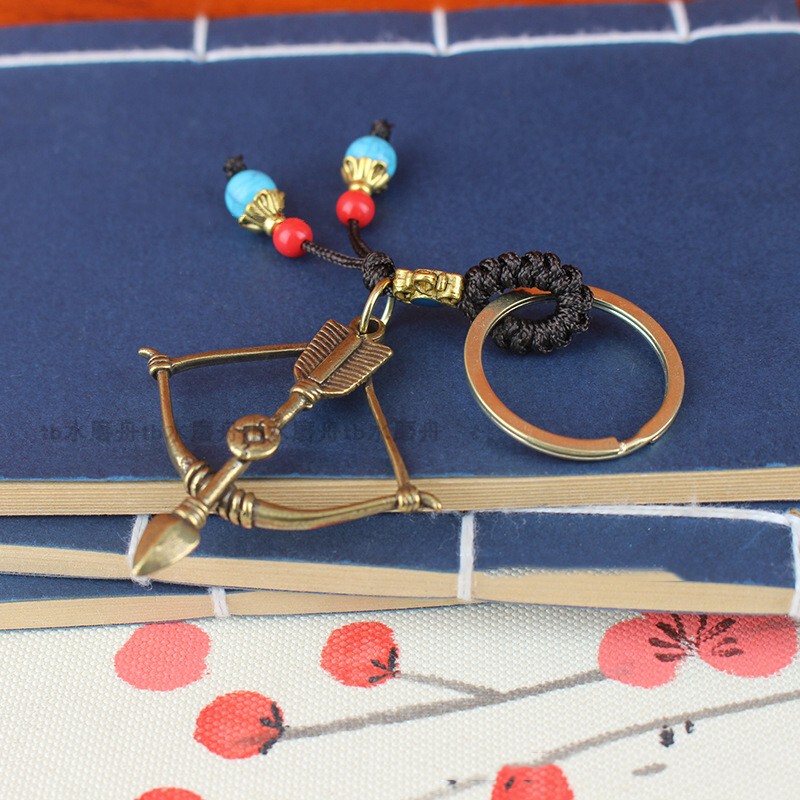 Pure Brass Keychain Pendant Car Key Chain Pendant Couple Creative Cupid's Arrow Bow and Arrow Bag Pendant