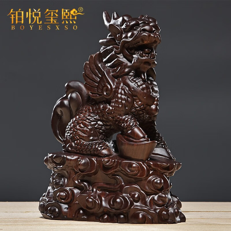 () Black sandalwood Kirin swing piece solid wood handicraft living room Xuanguan TV Cabinet Home Adornment Send friend Joe-Taobao