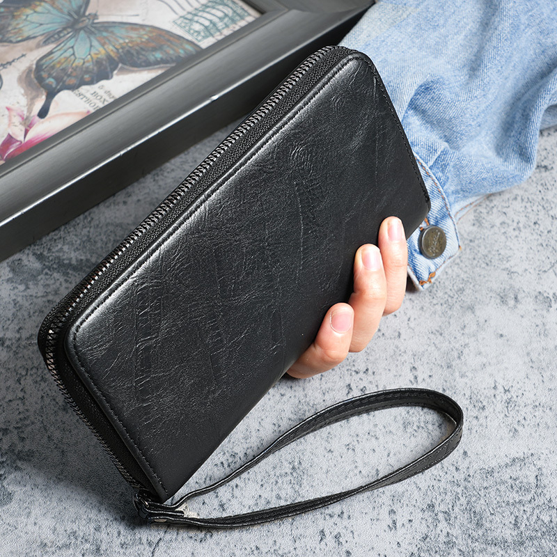2026 New Retro Men's Wallet Long Zipper Clutch Bag Multifunctional European and American Fashion Young Men's Wallet