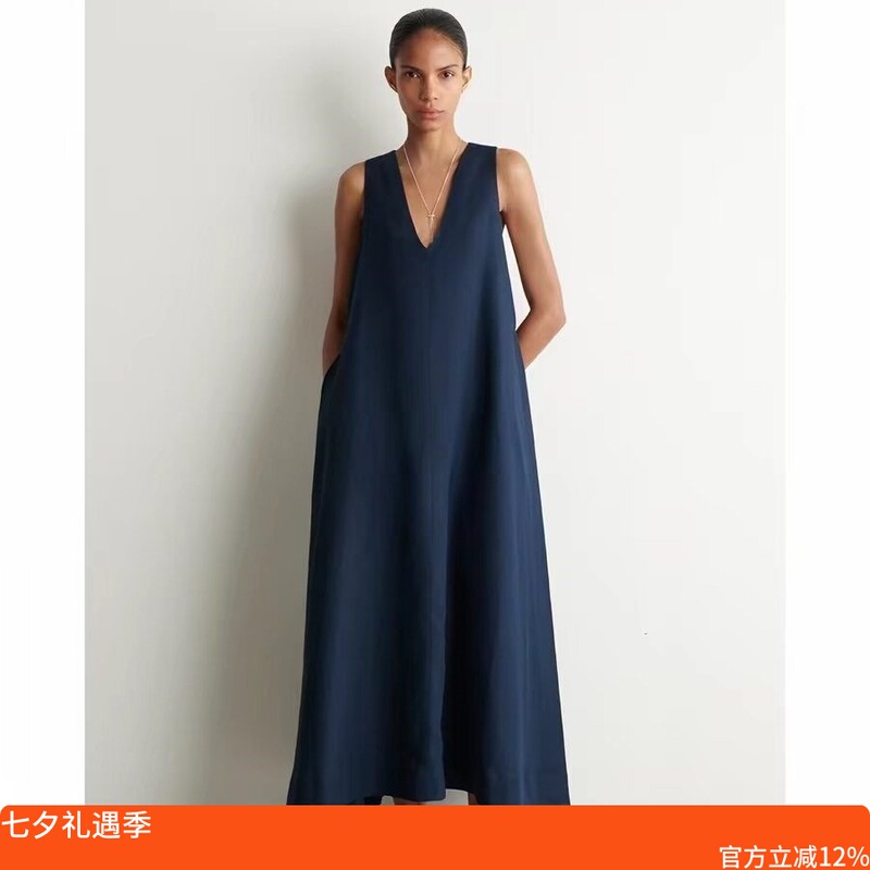 Cs Women's Clothing Casual A-Line Long Dress Dark Blue 2026 Summer New Arrival 1315399003