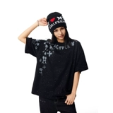 【Официальный магазин Achock】 модная бренда High Street, полная звезд, футболка с короткими рукавами American Sequin Flash Powder Новые мужчины с половиной рукава