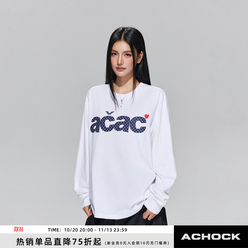【Achock Official Store】Acac Series Polka Dot Letter Print Top Pure Cotton Round Neck Casual Long Sleeve T-Shirt 【Achock Official Store】Acac Series Polka Dot Letter Print Top Pure Cotton Round Neck Casual Long Sleeve T-Shirt