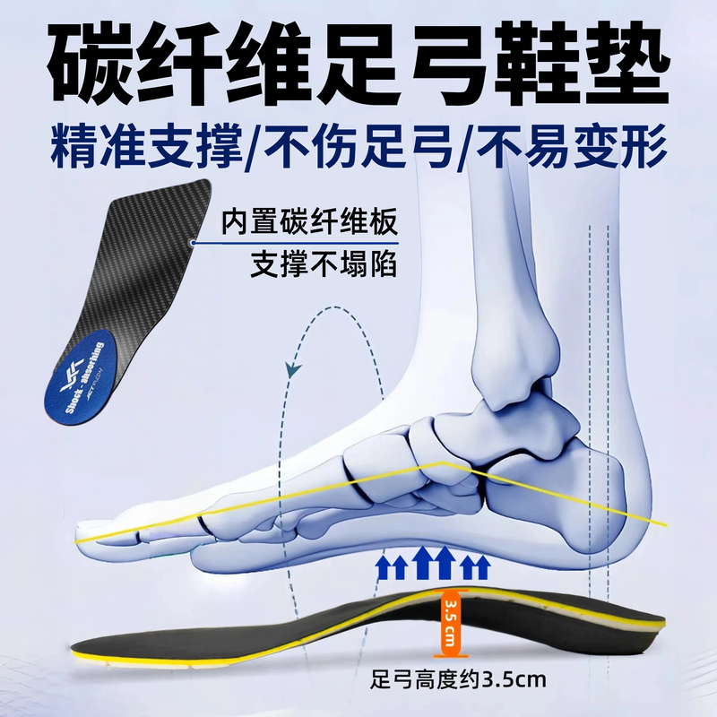 Carbon Fiber Arch Support Insoles, Professional Arch Pads to Improve Leg Shape, Hallux Valgus, Transverse Arch, Men's and Women's Foot Valgus Carbon Plate