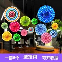Start of school Classroom Decorative Paper Fan Flower Mall Hanging Decoration Shop Window Background Wall Arrangement Hanging Accessories Dress up Shops Ceiling