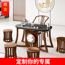 Shu embroidery craft new Chinese-style tea table table and chair combination bubble Zen solid wood kung fu tea one office 1 2 meters home