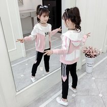 New big spring and autumn suit girls new casual B2020 childrens clothing version childrens suit two pieces fashionable red transport