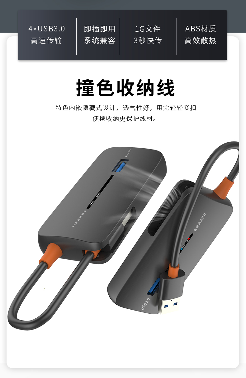 联想旗下，一分四，USB3.0高速：异能者 USB3.0高速扩展器分线器 四口 19.9元包邮 买手党-买手聚集的地方