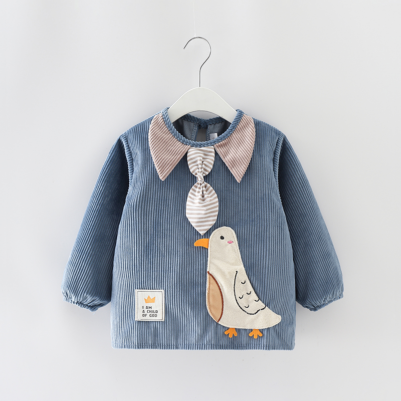 Children's bib waterproof and anti-dirty fashion outside wearing cute foreign light core suede boy enclosure for girl's long sleeve hooded sweatshirt