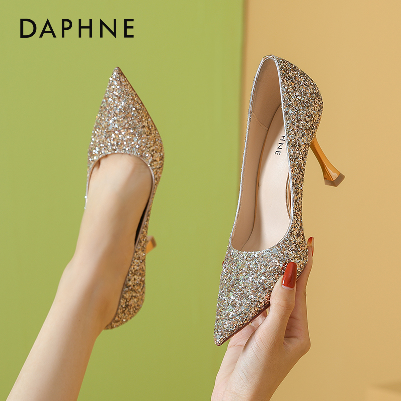 Daphne High Heels Wedding Shoes Bridal Shoes He Xiu Wedding Dress Two-Way Wear Banquet Crystal Shoes Sequin Bridesmaid Shoes Stiletto Heels