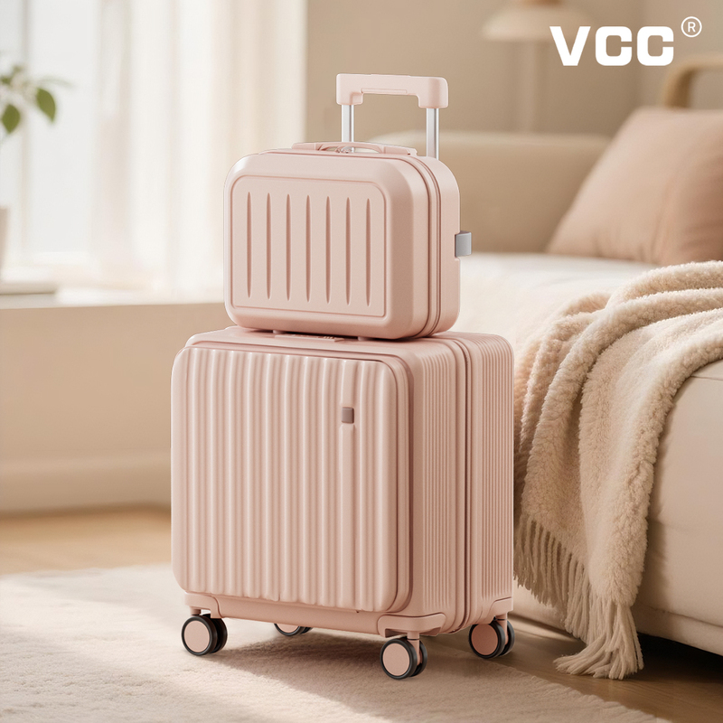 Vcc Side-Opening Suitcase for Women 20inch Pink Aluminum Frame High-Value Carry-On Travel Password Rolling Suitcase for Men