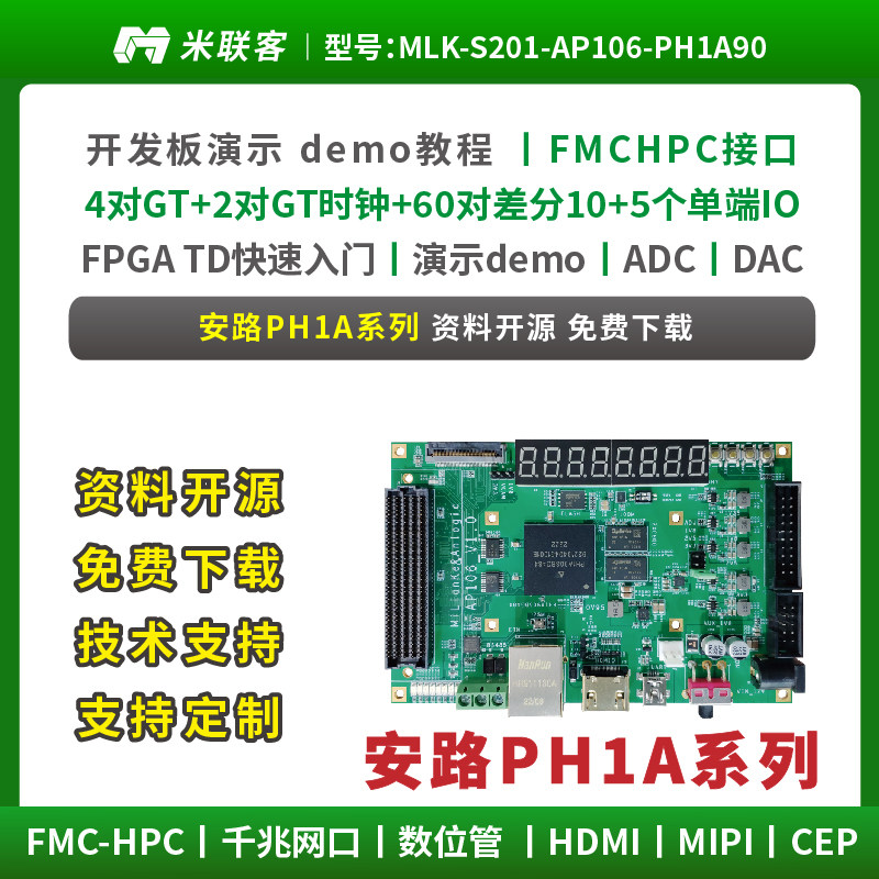 米联客FPGA开发板安路凤凰PH1A90-MLK-S201-AP106 MIPI FMC 10G