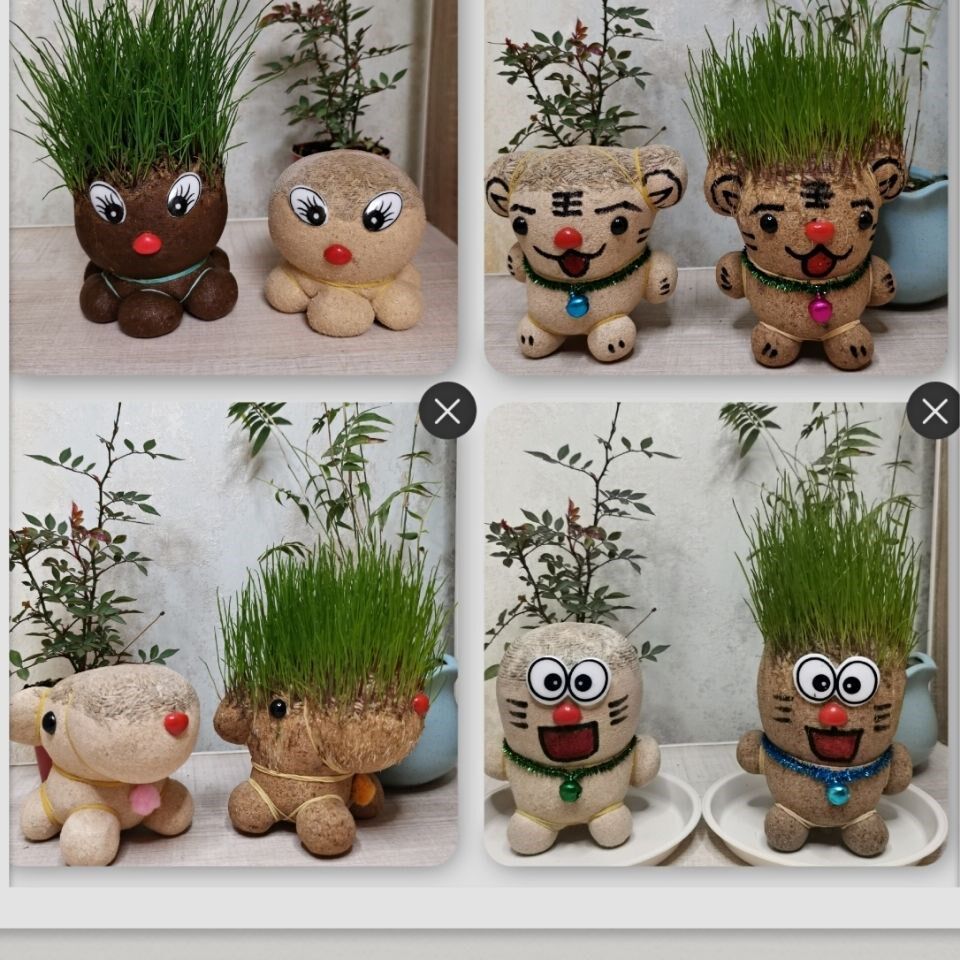 Grass doll couple watering grass doll small animal doll grass doll octopus small potted plant cartoon