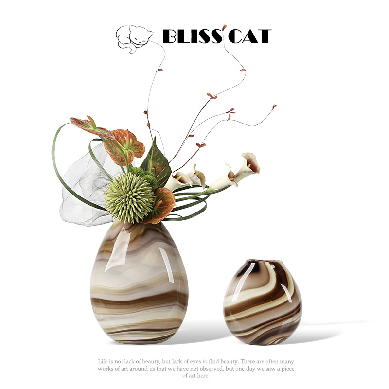Modern art striped glass vase flower-flower-like board room dining room dining room table café color floral simulation floral decorations-Taobao