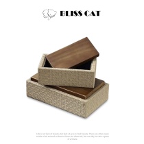 Modern light luxury leather rattan decorative box model room living room bookcase creative gray jewelry box ornaments