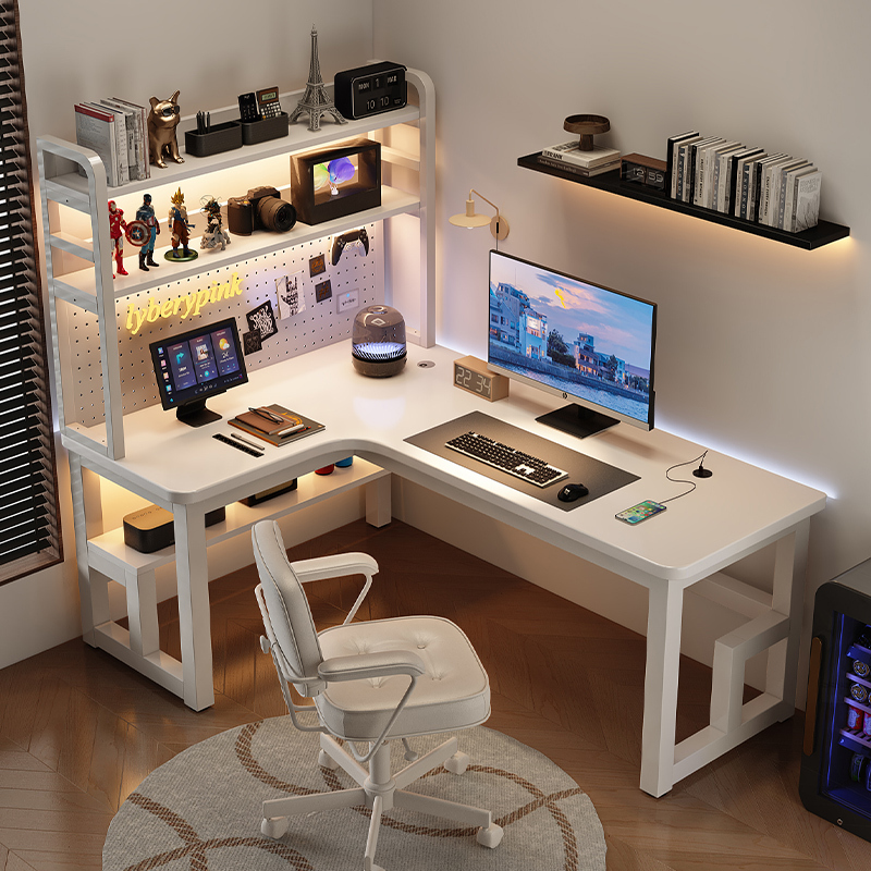 Corner Computer Desk Double L-Shaped Desktop Home Gaming Desk Bedroom Desk Bookshelf Combination Corner Office Desk