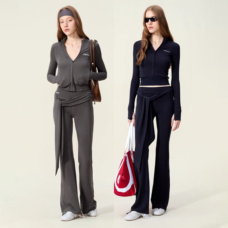 Ahnkank Skin-Feel Sports Suit, Retro Hot Girl Style, High-Waisted, Elastic and Drapey, Slim-Fitting Casual Suit for Autumn Ahnkank Skin-Feel Sports Suit, Retro Hot Girl Style, High-Waisted, Elastic and Drapey, Slim-Fitting Casual Suit for Autumn