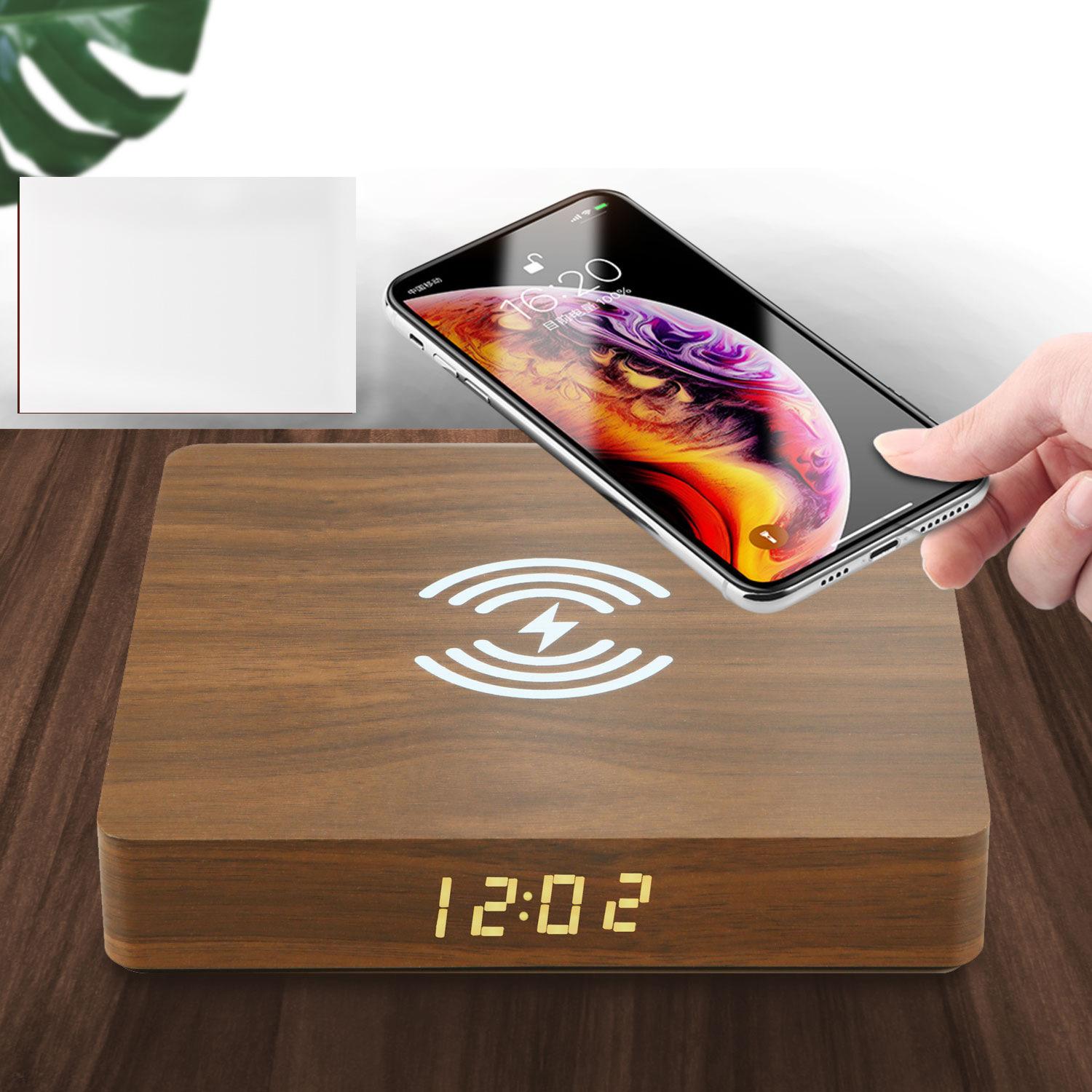Charging alarm clock wirelessly creative wooden clock electronic digital bed clock smart LED silent desktop handset