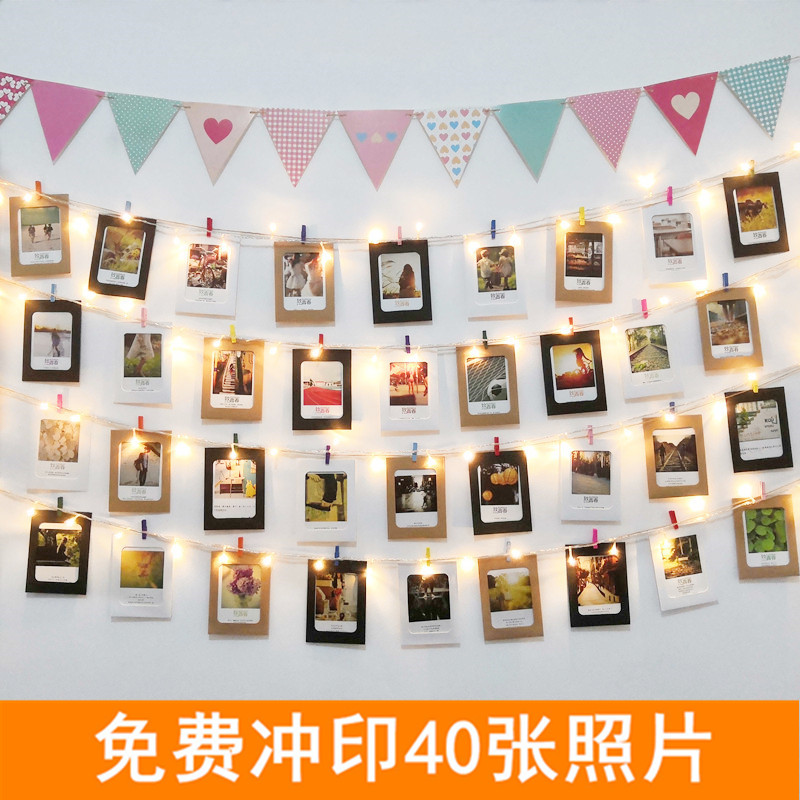 Wall photo album wall creative photo wall hanging rope decoration hanging clip rope net red photo frame wall decoration