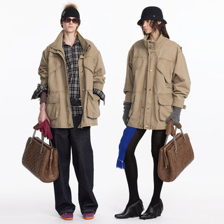 LYUOCHENG 复古水洗大口袋工装洗褪珠帆格外套风衣