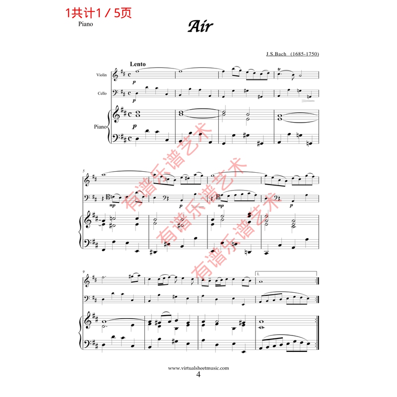Bach's g String Song Violin+Cello+Piano Piano Trio Full Score and Parts Demo Accompaniment Audio Bach's g String Song Violin+Cello+Piano Piano Trio Full Score and Parts Demo Accompaniment Audio