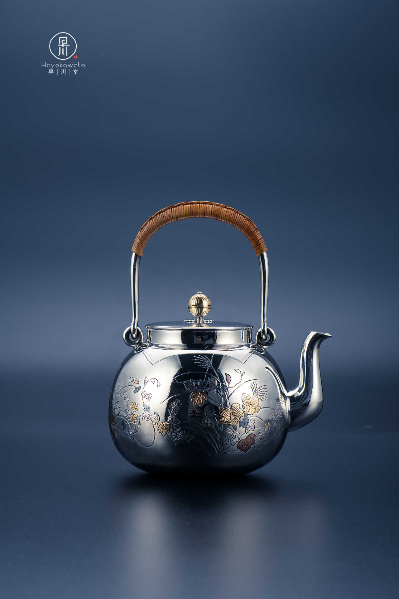 古多】六代中川浄益造 唐草象嵌入角豆鐶 釜環◇