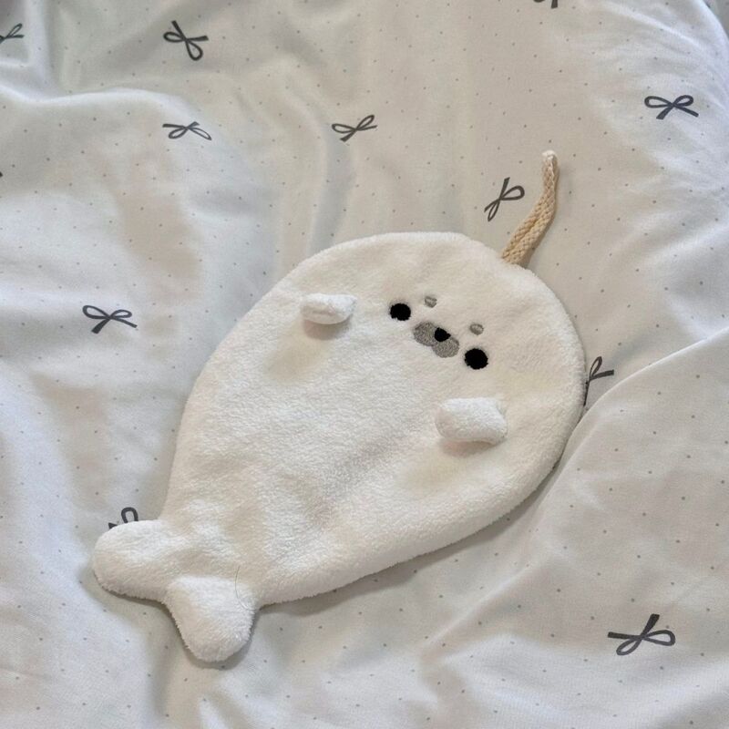 Cute Little Seal Hand Towel, Hanging Kitchen Hand Towel, Cartoon Absorbent Thickened Handkerchief, Absorbent and Quick-Drying Rag