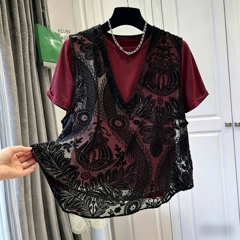Flocked Lace Vest for Layering, New Summer Style, Fashionable and Versatile Lace Vest, New Chinese Style Vest, Maternity Top for Women Flocked Lace Vest for Layering, New Summer Style, Fashionable and Versatile Lace Vest, New Chinese Style Vest, Maternity Top for Women