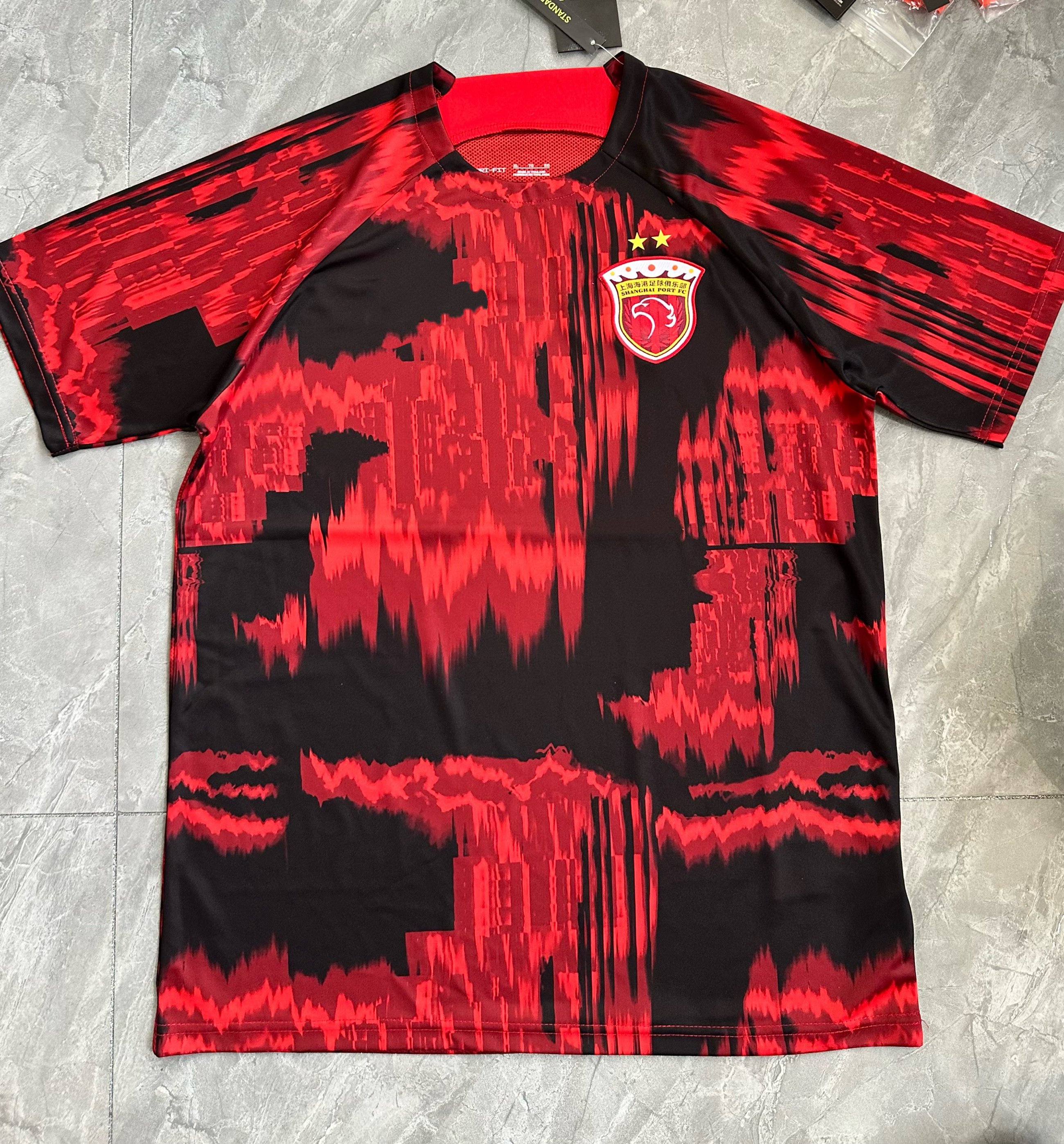 2024年新中国スーパーリーグ上海海港ユニフォームレッド選手版トレーニングスーツ試合前ウォームアップ速乾半袖スーツ