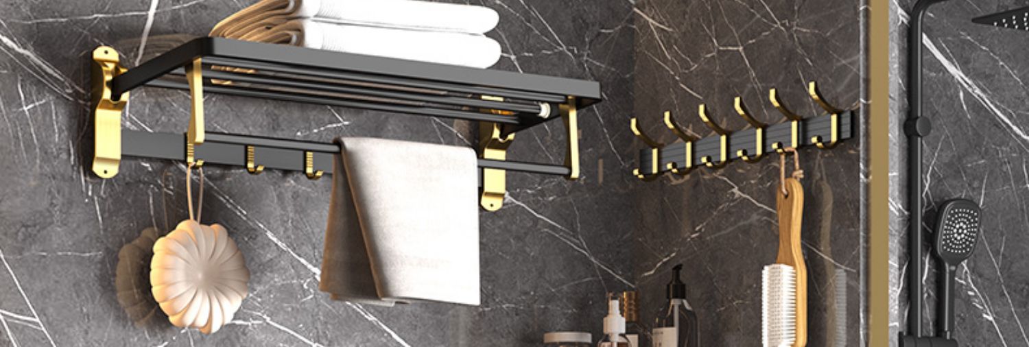 太空铝卫生间毛巾架浴室置物架轻奢风免打孔厕所壁挂浴巾杆洗手间