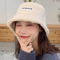 Lamb wool fisherman hat woman winter teddy plush cashmere hat subnet red autumn and winter Korean version 100 hitch a cute basin hat tide