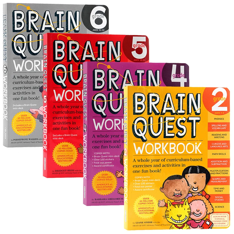 Летний Brain Quest Учебник по рабочей тетради 1 класса до 6-го импорт английский оригинал Брейн миссия общее упражнение книга зимнее летний отдых книга американская начальная школа англоязычные учебники